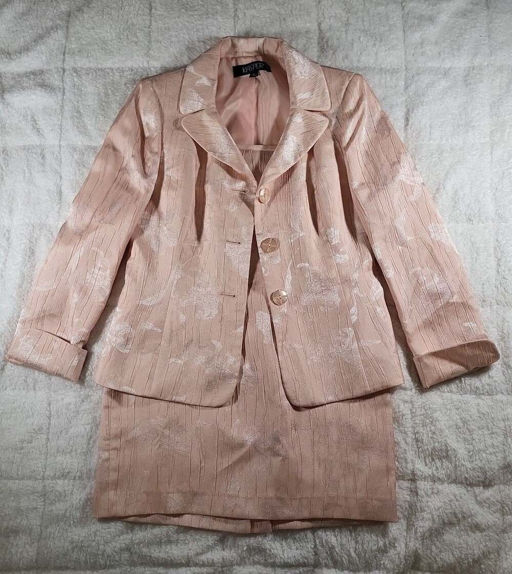 Kasper Skirt Suit Size 6 Pink Floral Jacquard Blazer Pencil Skirt